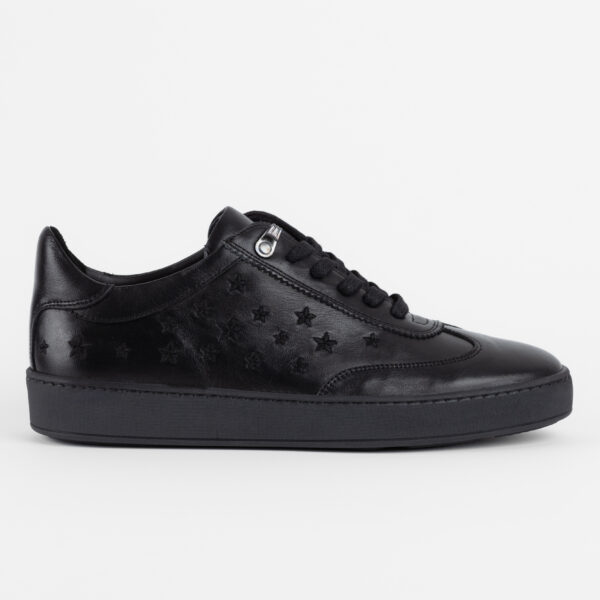 Sneakers negri din piele naturală cu detalii decorative în formă de stele