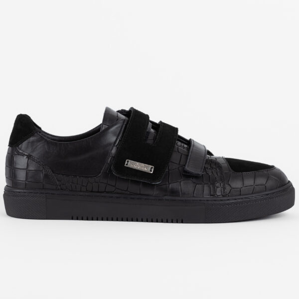 Sneakers negri din piele naturală cu textură croco și închidere velcro