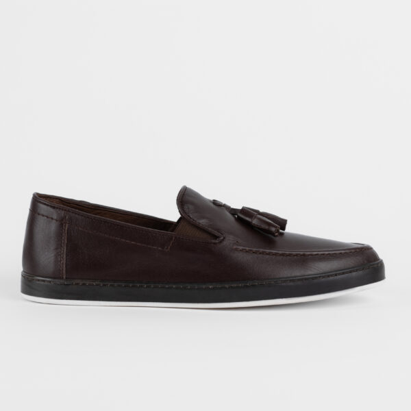Loafers maro închis din piele naturală cu ciucuri